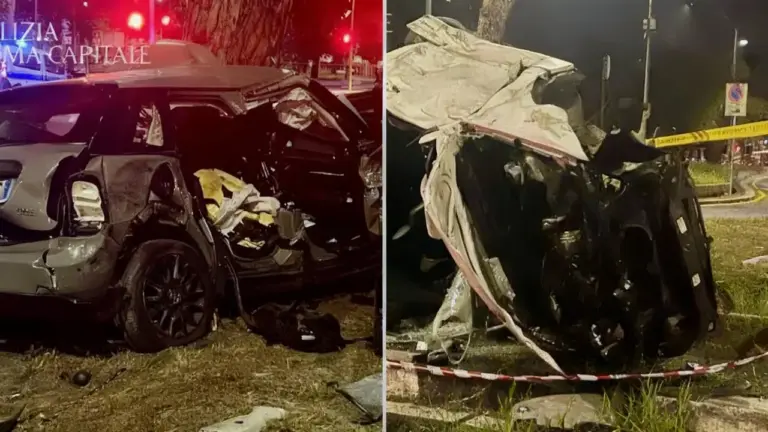 Due auto gravemente danneggiate dopo un incidente notturno sulla via Cristoforo Colombo a Roma