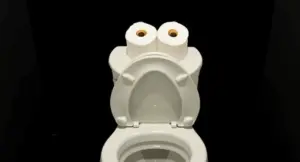 WC con due rotoli di carta igienica sopra, su sfondo nero