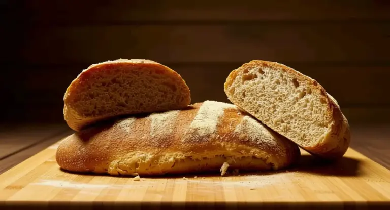 Pane integrale tagliato a metà su un tagliere in legno