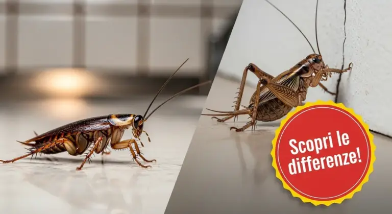 Confronto ravvicinato tra una blatta e un insetto simile su superfici domestiche