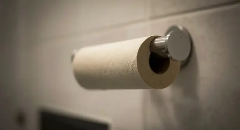 Rotolo di carta igienica esaurito su un supporto da parete in bagno