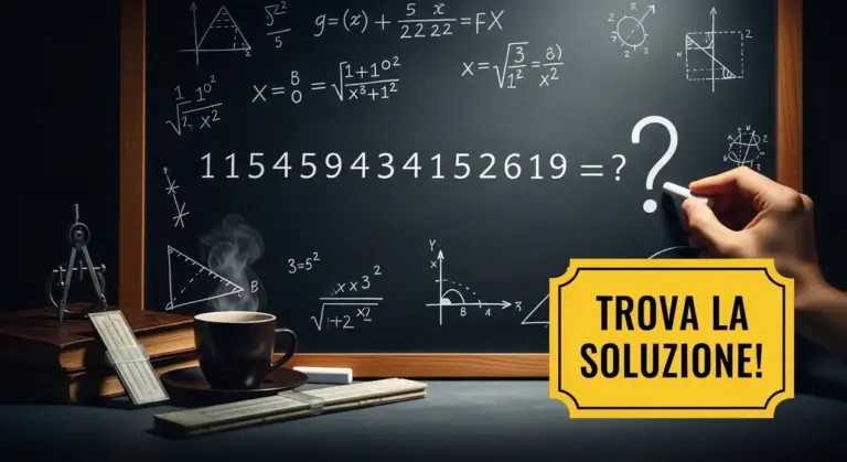 Una mano scrive un punto interrogativo su una lavagna con una sequenza numerica e formule matematiche