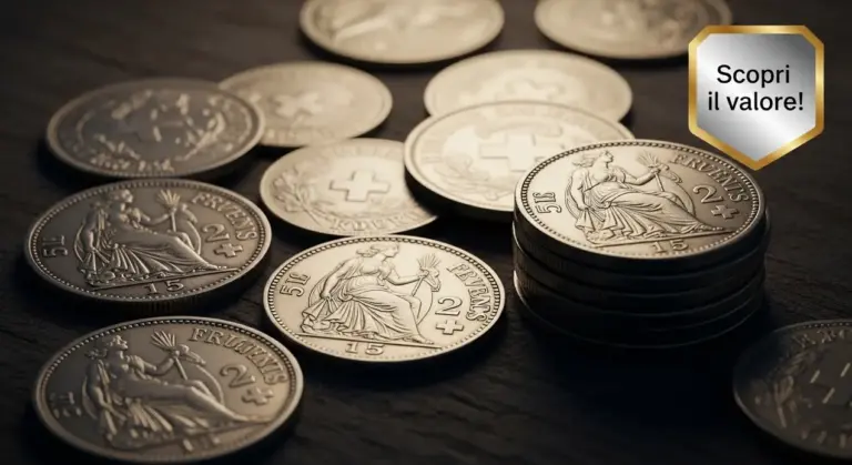 Vecchie monete svizzere d’argento su una superficie in legno